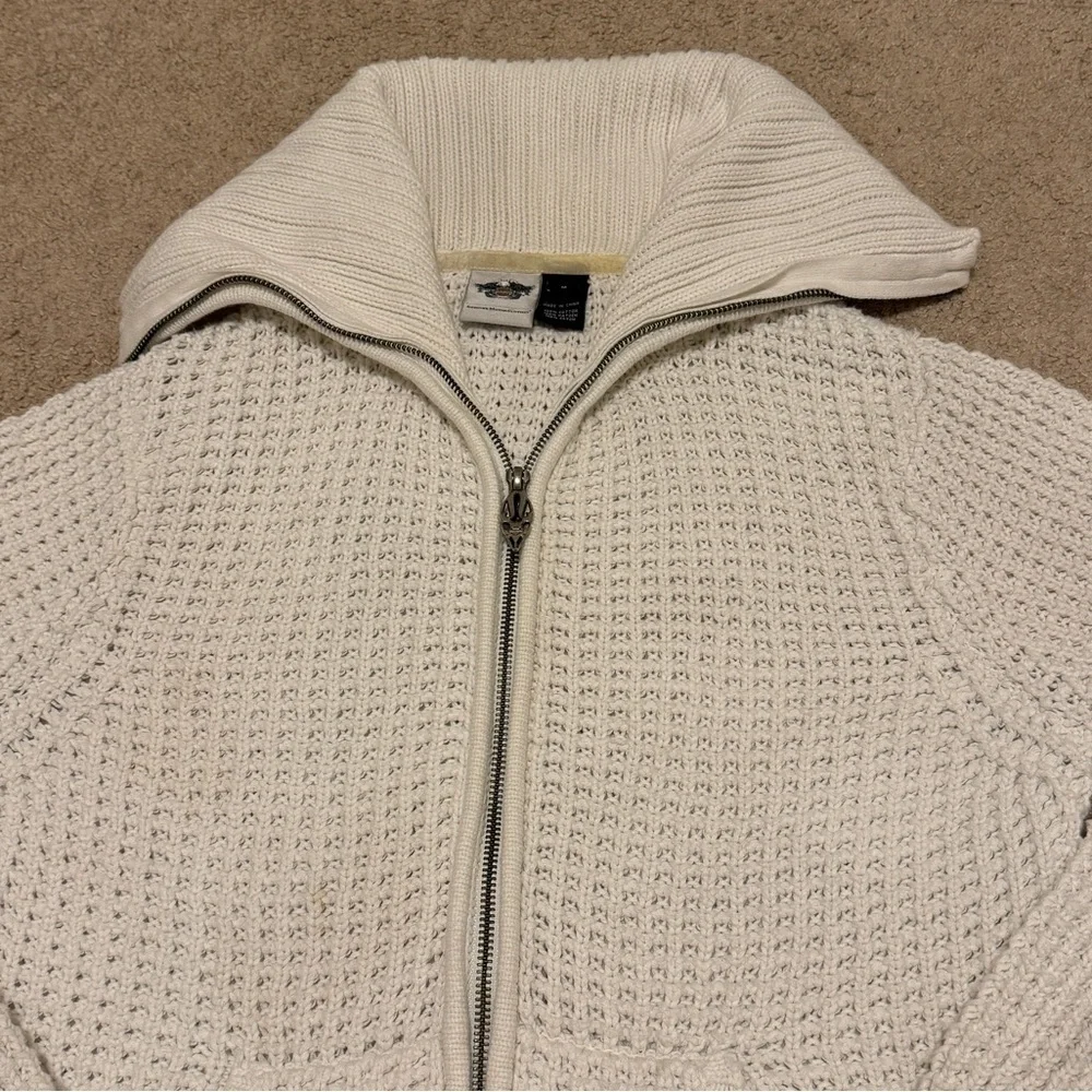 Harley Davidson Women’s Zip Up Sweater Size Medium Y2K Chunky Knit Pullover